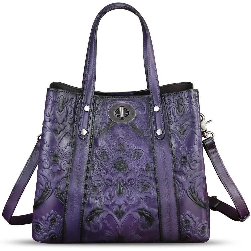 Genuine Leather Satchel Purse Embossed Top Handle Shoulder Handbag :3